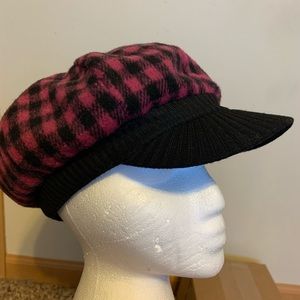 🛍Icing Wool Pink Black Plaid Newsboy Hat